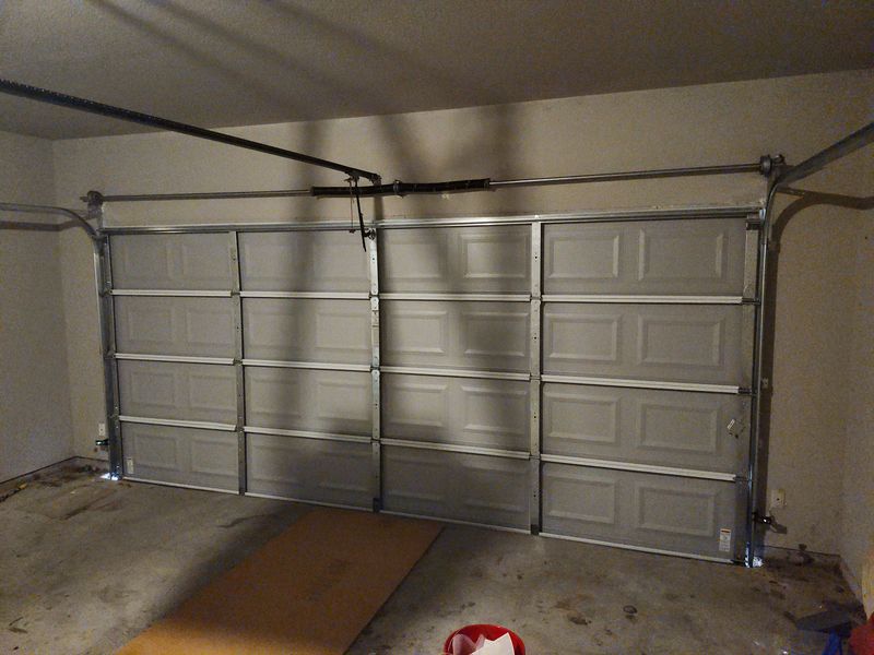 Inside view of a new double garage door installed in Greenville, TX