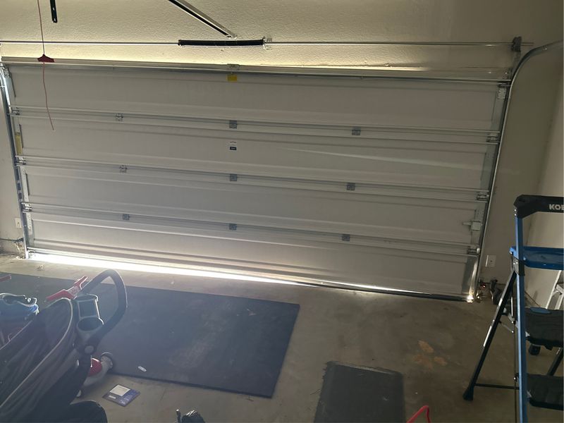 Inside view of a new double garage door in Kennedale, TX