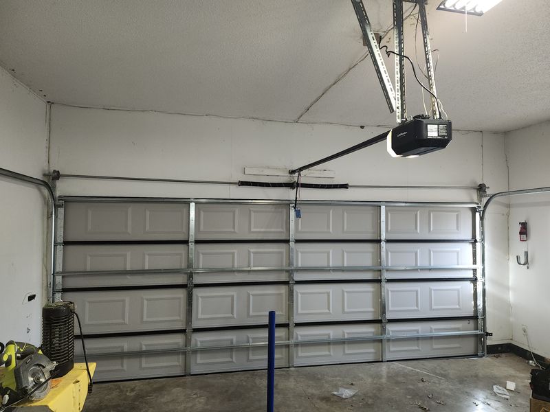 Inside view of a new double garage door with opener in Seagoville, TX